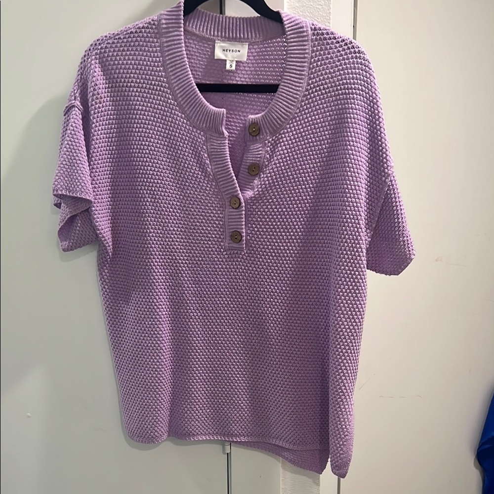 Purple Ribbed Button Down Shirt with Mandarin Collar